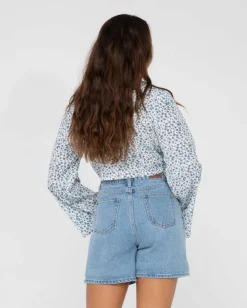 Camisa Corta Con Estampado Floral Y Lazo En La Parte Delantera De Balnear><noscript><img width=