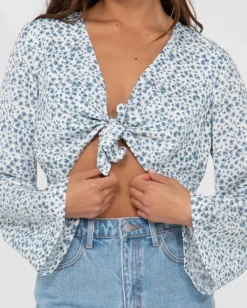 Camisa Corta Con Estampado Floral Y Lazo En La Parte Delantera De Balnear><noscript><img width=