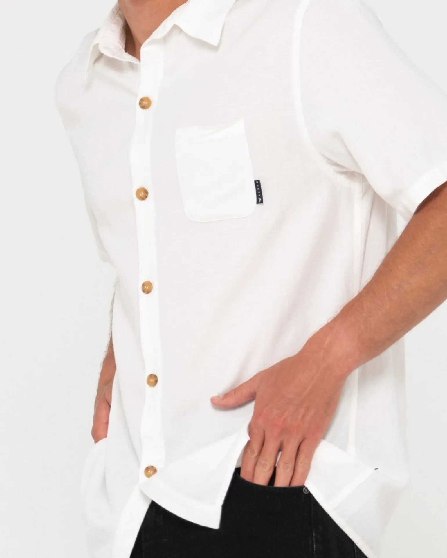 Camisa De Lino De Manga Corta Overtone>Rusty Best Sale