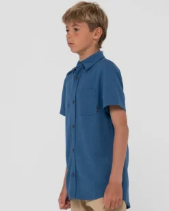 Camisa De Lino De Manga Corta Overtone Para Niños><noscript><img width=