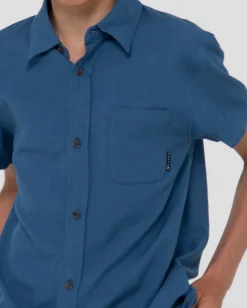 Camisa De Lino De Manga Corta Overtone Para Niños><noscript><img width=