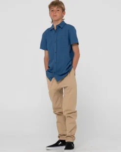 Camisa De Lino De Manga Corta Overtone Para Niños><noscript><img width=
