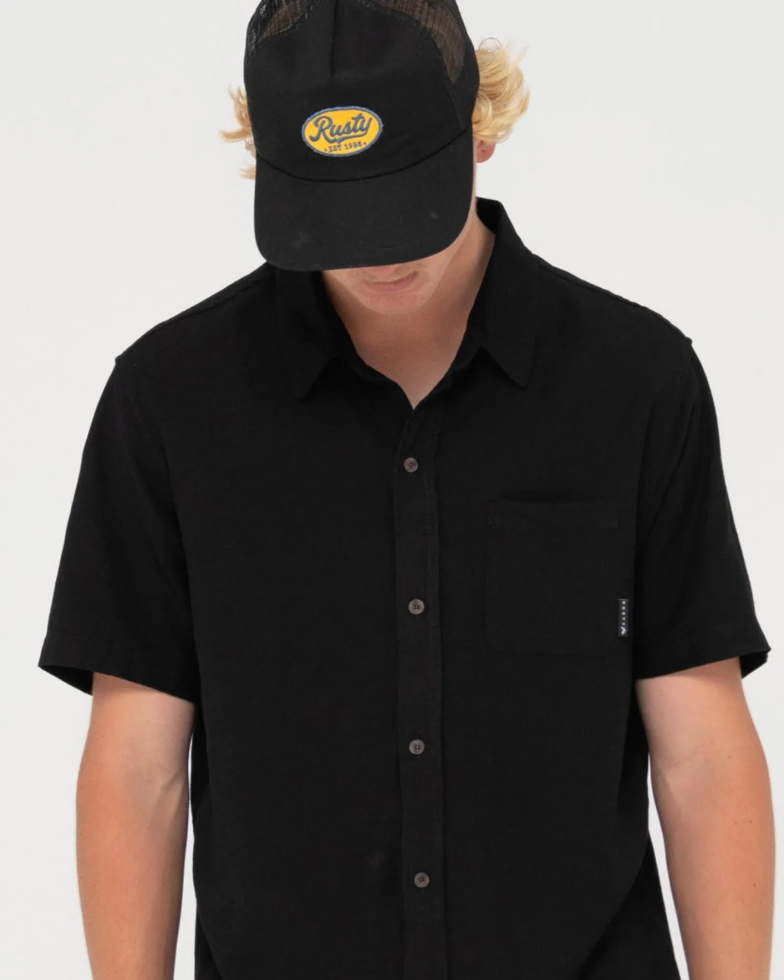 Camisa De Lino De Manga Corta Overtone>Rusty Fashion