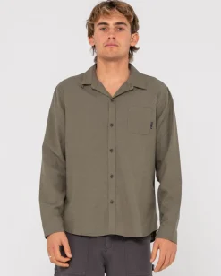 Camisa De Lino De Manga Larga Overtone>Rusty Flash Sale