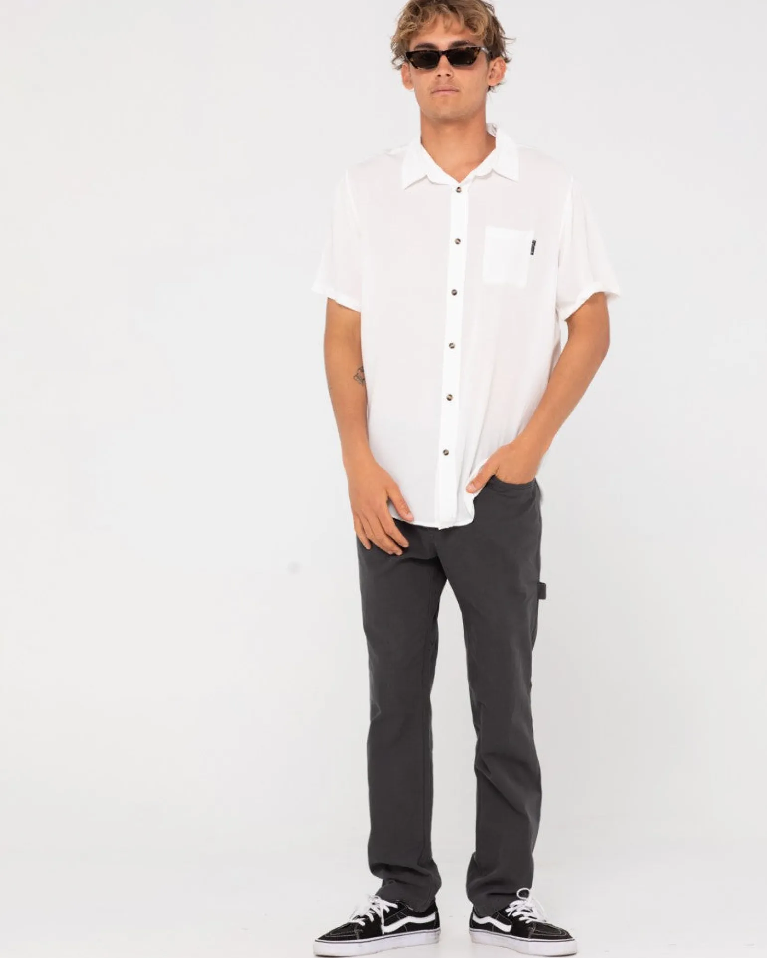 Camisa De Rayon De Manga Corta Razor Blade>Rusty Clearance