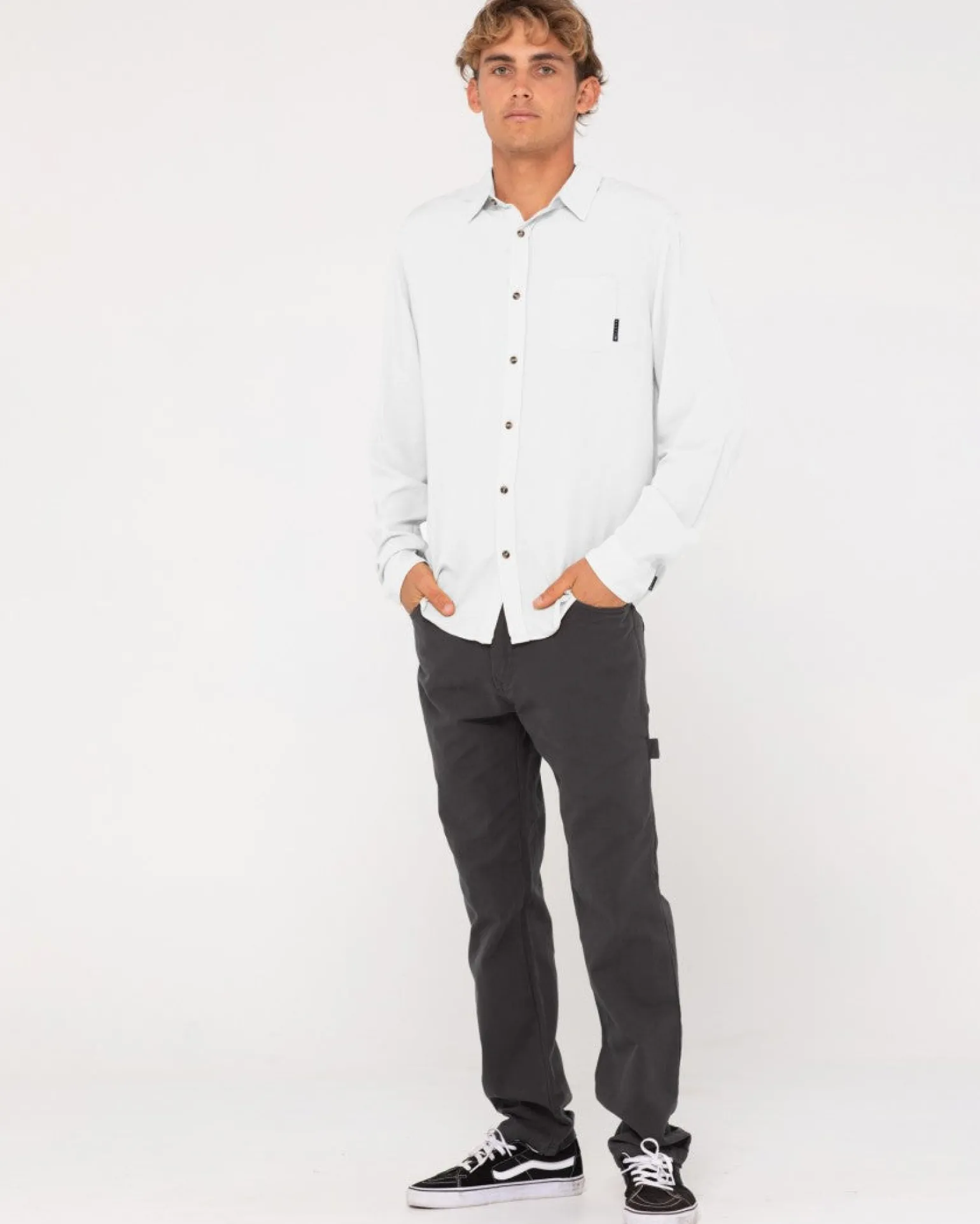 Camisa De Rayon De Manga Larga Razor>Rusty Fashion