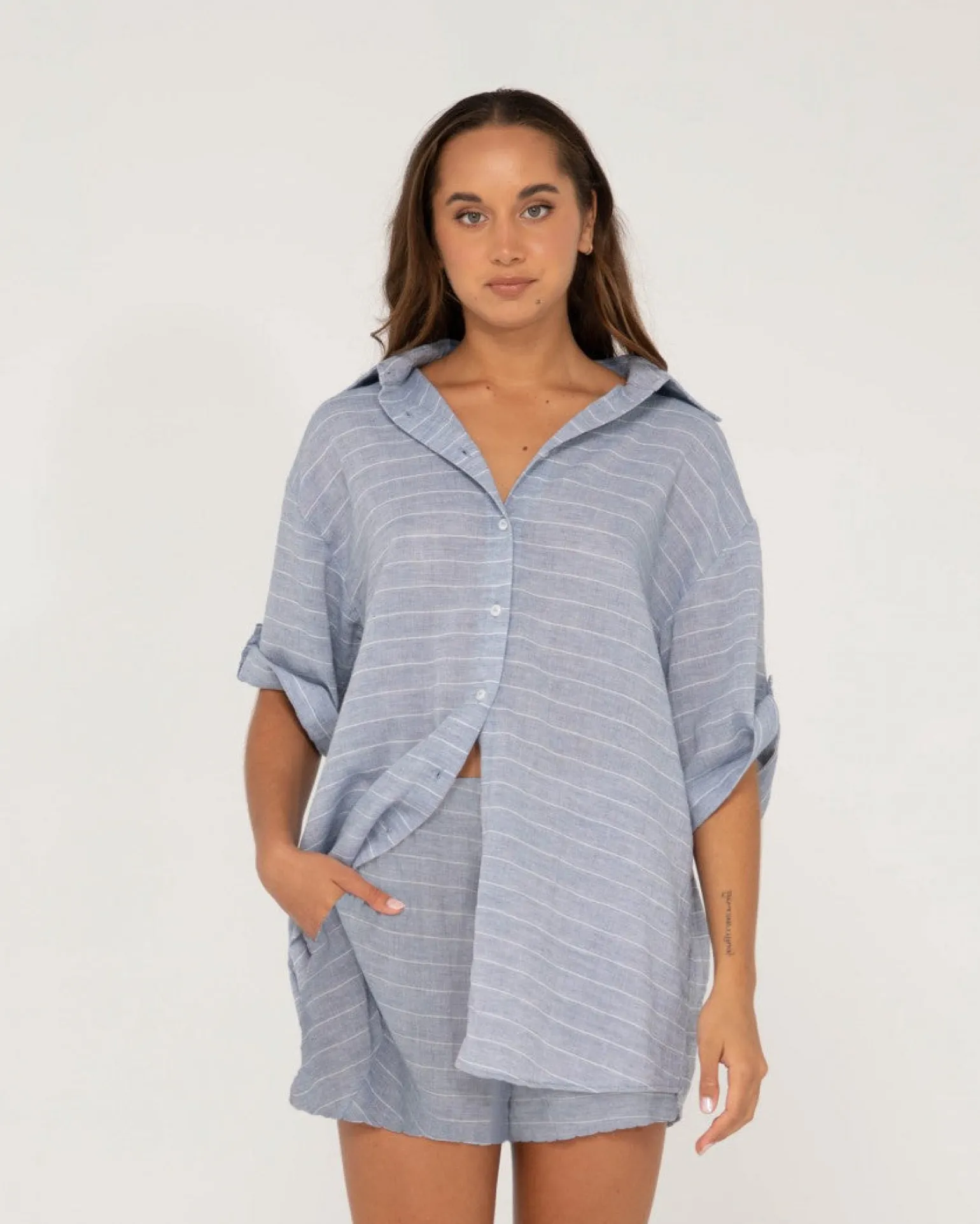 Camisa Extragrande A Rayas Siena>Rusty Sale