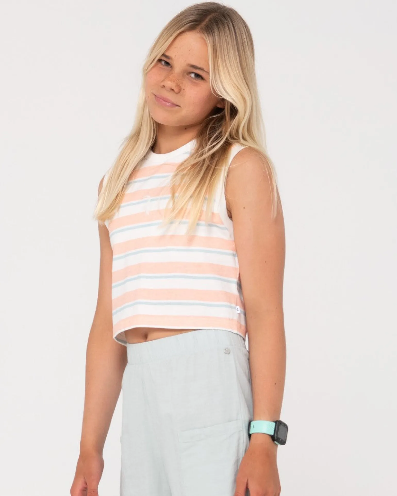 Camiseta Sin Mangas Camila Stripe Muscle Para Ninas>Rusty Cheap