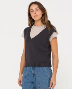 Chaleco De Punto Con Cuello En V Sin Mangas Nero><noscript><img width=