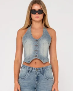 Chaleco Vaquero Con Cuello Halter Flip Mommy>Rusty Store