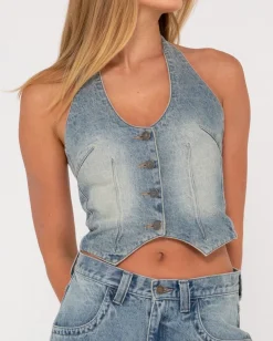 Chaleco Vaquero Con Cuello Halter Flip Mommy><noscript><img width=