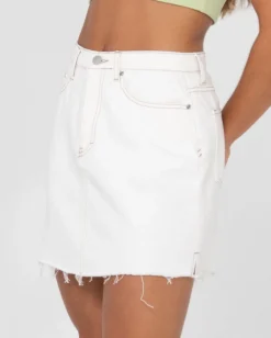 Falda Vaquera Deshilachada De Talle Alto Celeste><noscript><img width=