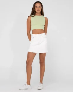 Falda Vaquera Deshilachada De Talle Alto Celeste><noscript><img width=