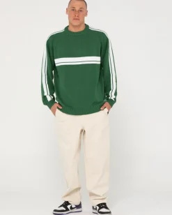 Jersey De Punto Con Cuello Redondo Y Lineas Blancas><noscript><img width=