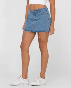 Minifalda Vaquera Celeste De Talle Bajo><noscript><img width=