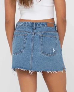 Minifalda Vaquera Celeste De Talle Bajo><noscript><img width=