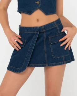 Minifalda Vaquera Estilo Cargo De Talle Bajo Ryley><noscript><img width=