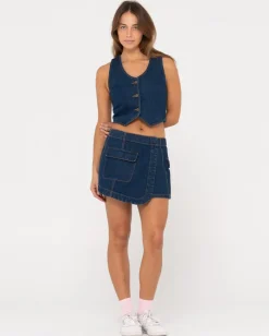 Minifalda Vaquera Estilo Cargo De Talle Bajo Ryley><noscript><img width=