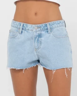 Pantalon Corto De Mezclilla Deshilachado De Talle Bajo Malta><noscript><img width=