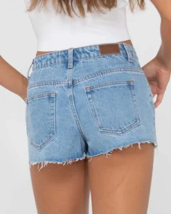 Pantalon Corto De Mezclilla Deshilachado De Talle Bajo Malta><noscript><img width=