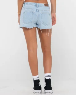 Pantalon Corto De Mezclilla Deshilachado De Talle Bajo Malta><noscript><img width=