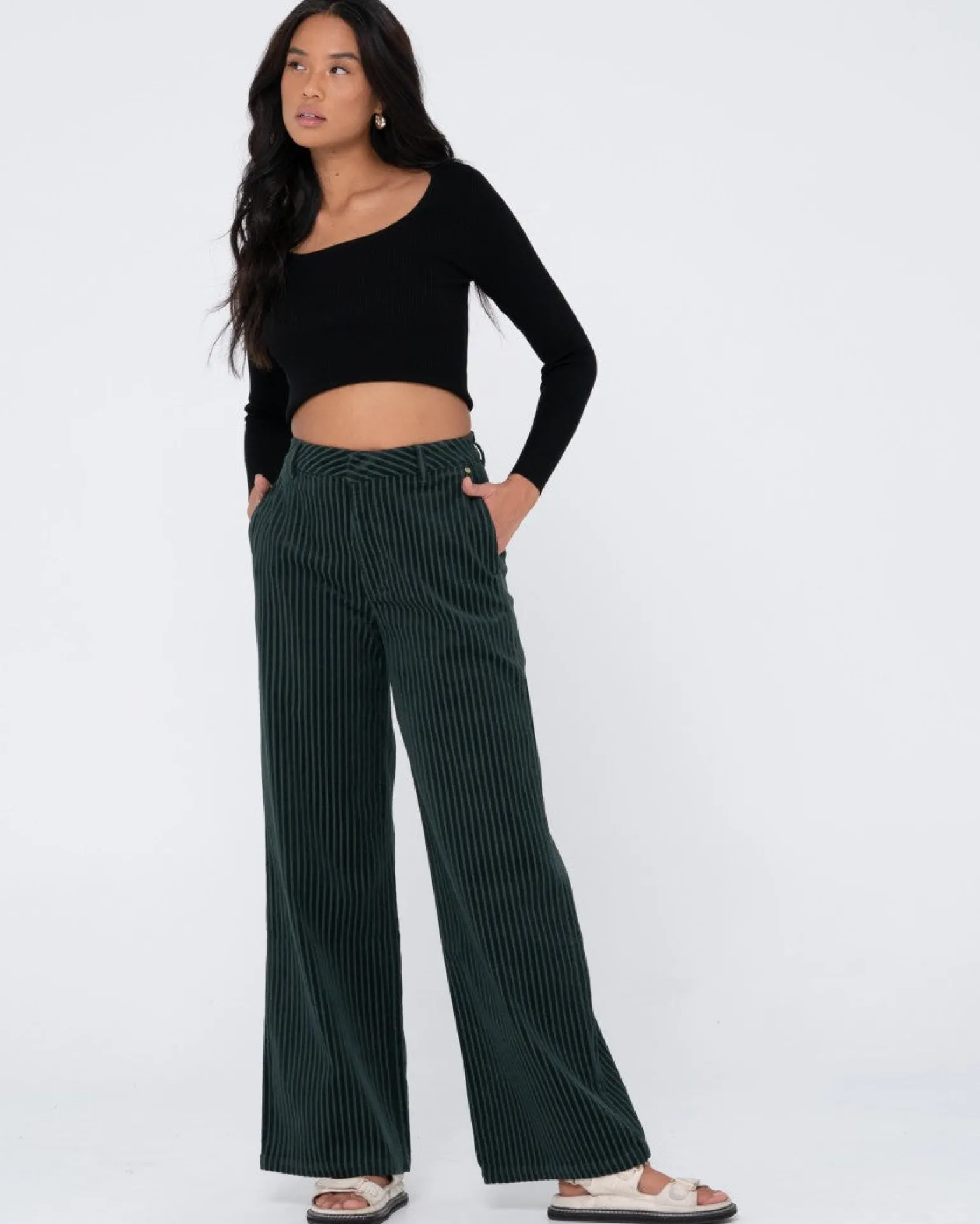 Pantalon De Pana Con Pernera Ancha Y Talle Alto Amanda>Rusty Best Sale