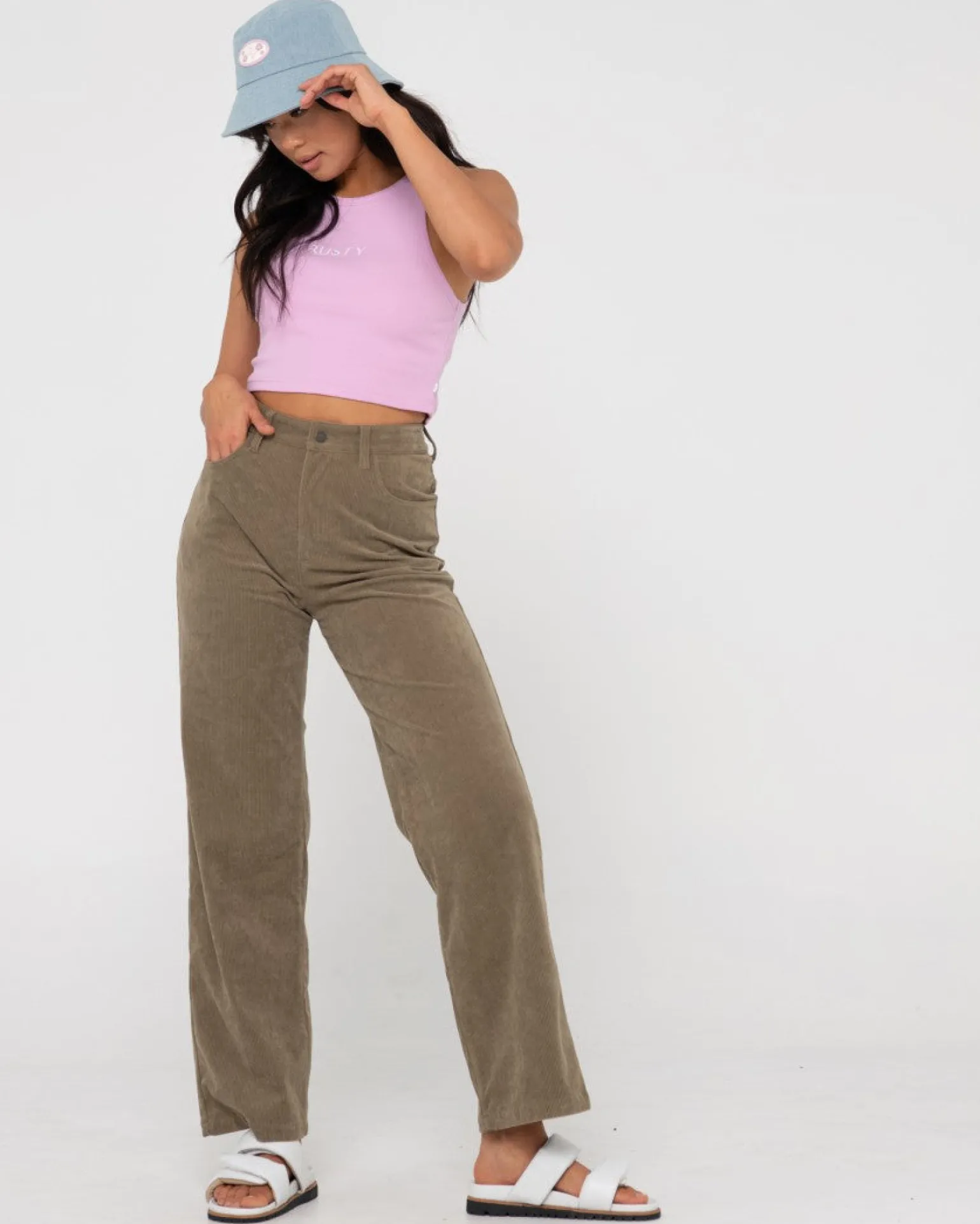 Pantalon De Pana De Talle Alto The Secret>Rusty New