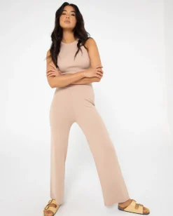 Pantalon De Punto Con Pernera Ancha Y Talle Alto Amelia><noscript><img width=