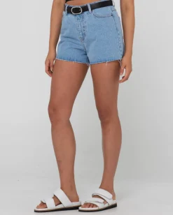 Shorts Vaqueros Deshilachados De Talle Alto Malta><noscript><img width=
