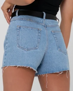 Shorts Vaqueros Deshilachados De Talle Alto Malta><noscript><img width=