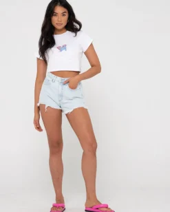 Shorts Vaqueros Deshilachados De Talle Alto De Dime><noscript><img width=