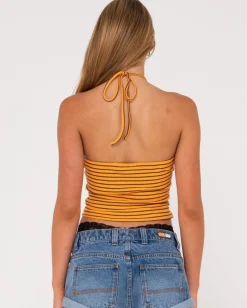 Top Con Cuello Halter A Rayas Emma>Rusty Clearance