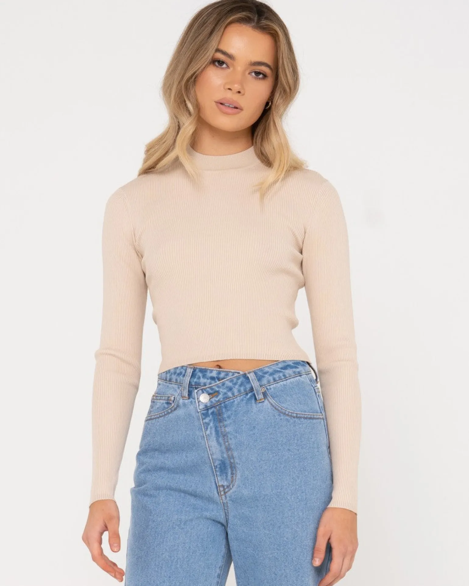 Top De Punto De Manga Larga Con Cuello Simulado Charis>Rusty Cheap