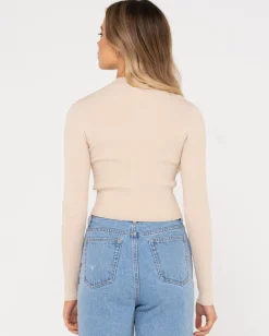 Top De Punto De Manga Larga Con Cuello Simulado Charis>Rusty Cheap