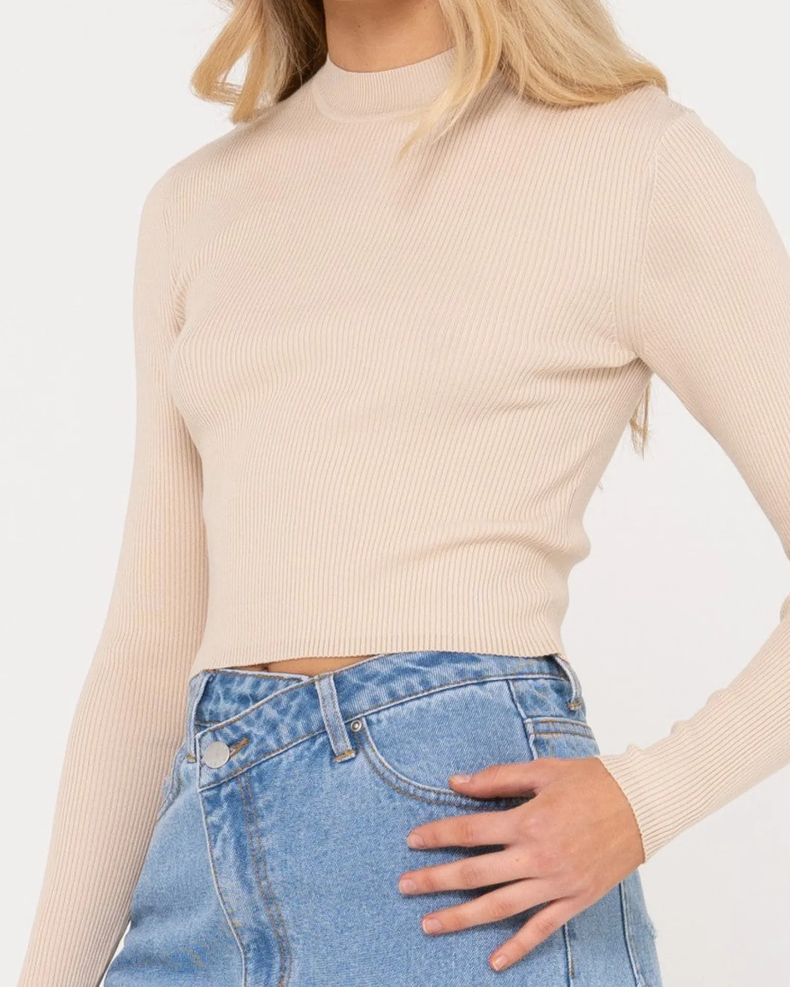 Top De Punto De Manga Larga Con Cuello Simulado Charis>Rusty Cheap