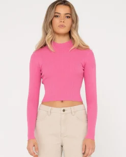 Top De Punto De Manga Larga Con Cuello Simulado Charis>Rusty Clearance