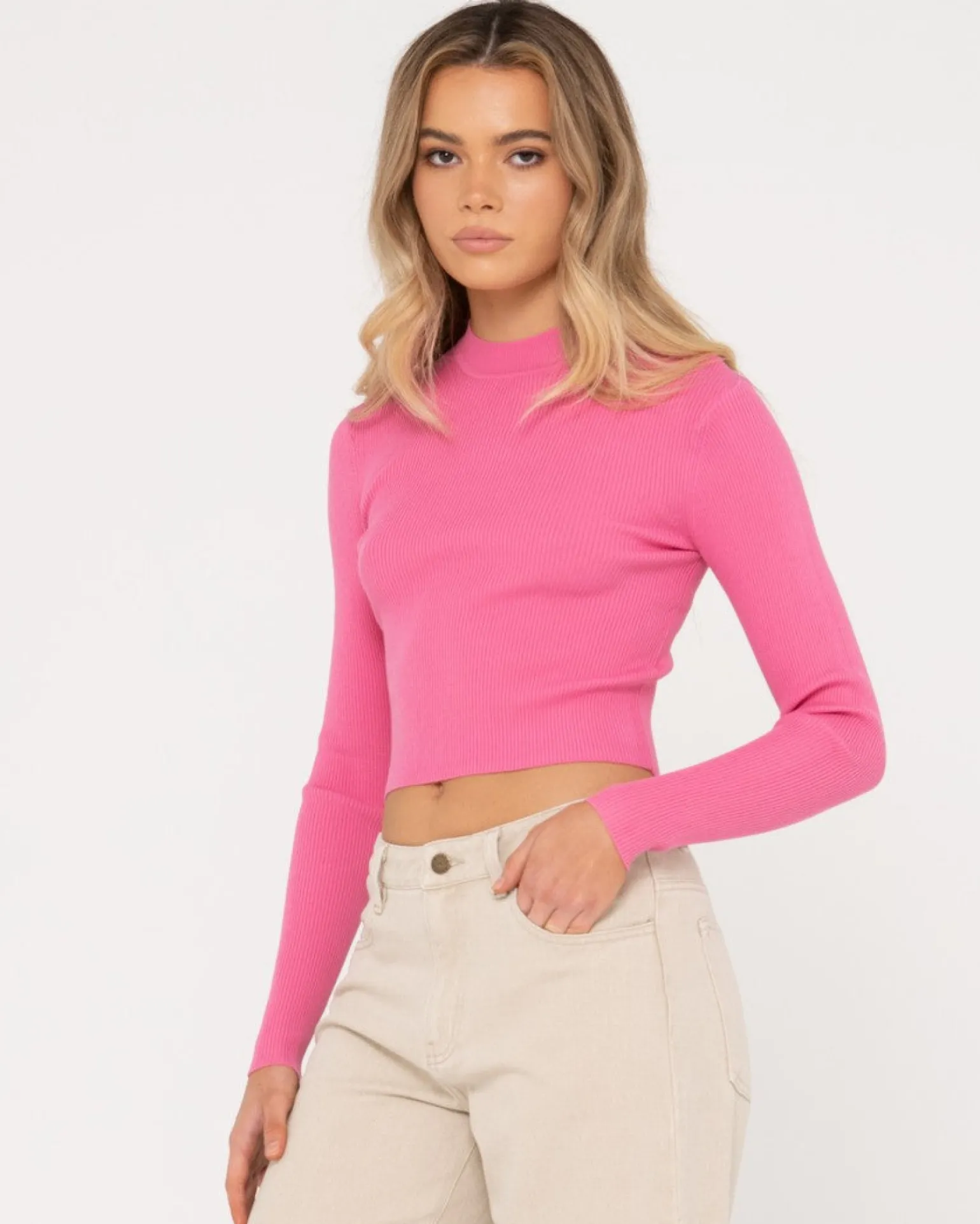 Top De Punto De Manga Larga Con Cuello Simulado Charis>Rusty Clearance