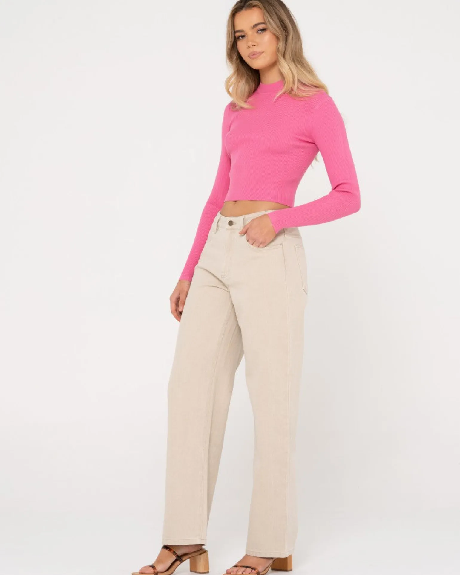 Top De Punto De Manga Larga Con Cuello Simulado Charis>Rusty Clearance