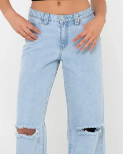 Vaqueros De Mezclilla Rasgados De Talle Bajo><noscript><img width=