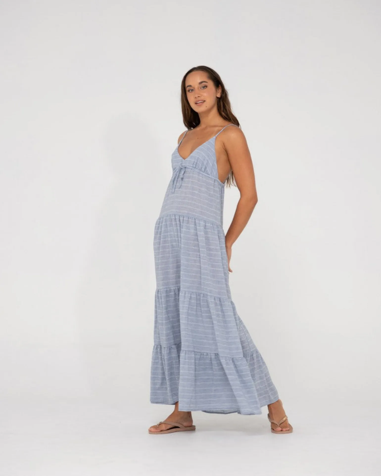 Vestido Largo A Rayas Con Capas Siena>Rusty Sale